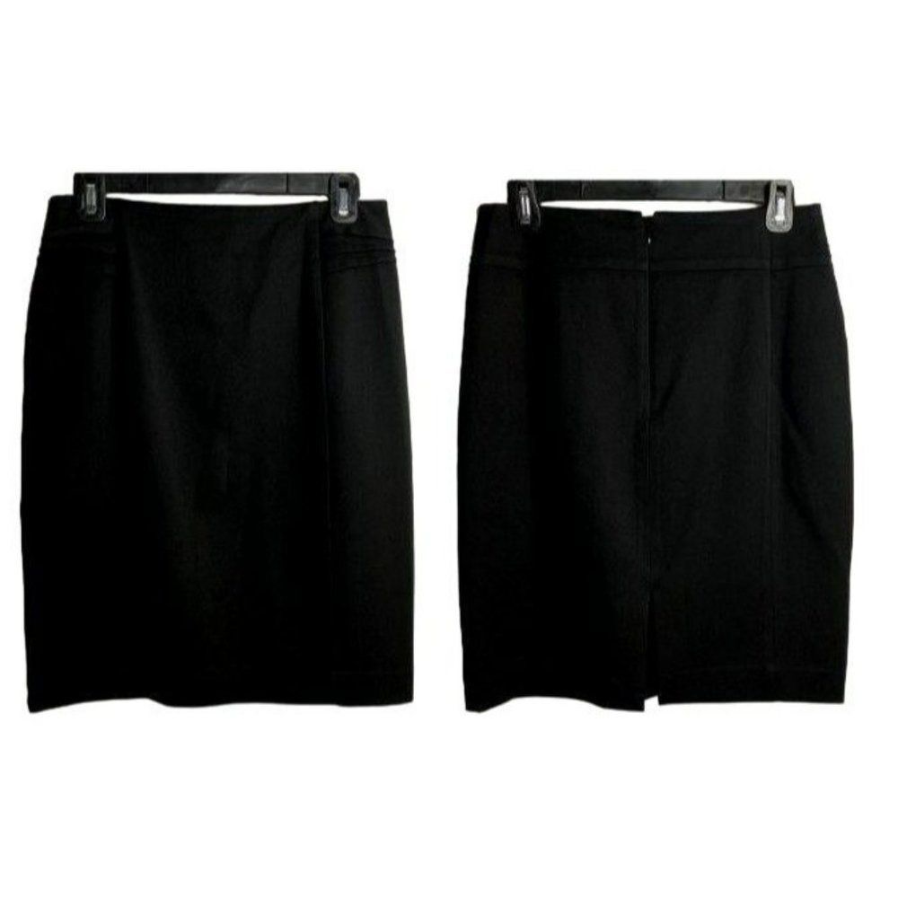 Express Black Fully Lined Pencil Skirt Waist Pleat Detail Knee Length Smooth Tex